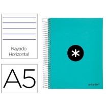 Cuaderno espiral liderpapel a5 micro antartik tapa forrada120h 100 gr horizontal 5 banda6 taladros color menta