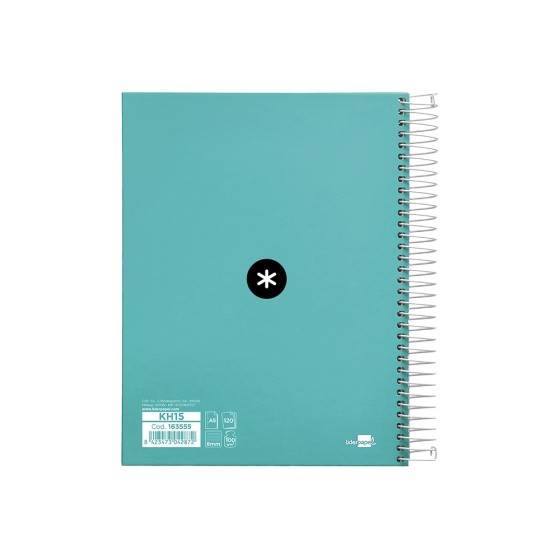 Cuaderno espiral liderpapel a5 micro antartik tapa forrada120h 100 gr horizontal 5 banda6 taladros color menta