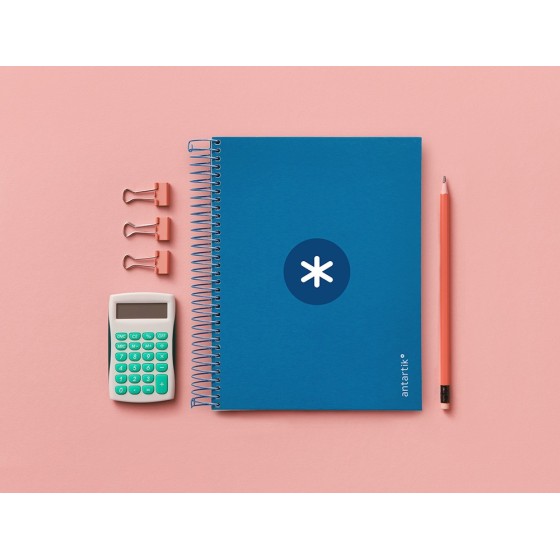 Cuaderno espiral liderpapel a5 micro antartik tapa forrada120h 100 gr cuadro 5mm 5 banda6 taladros color azul oscuro