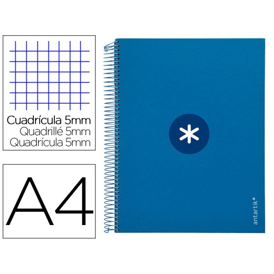 Cuaderno espiral liderpapel a4 micro antartik tapa forrada120h 100 gr cuadro 5mm 5 banda4 taladros color azul marino