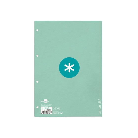 Recambio liderpapel a4 antartik 80 hojas 90g/m2 cuadro 5 mm 4 taladros 1 banda marco color menta