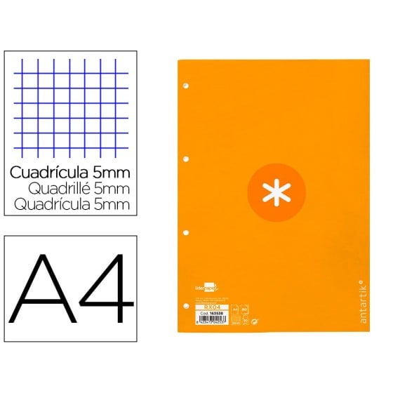 Recambio liderpapel a4 antartik 80 hojas 90g/m2 cuadro 5 mm 4 taladros 1 banda marco color mostaza