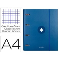 Carpeta con recambio liderpapel antartik a4 cuadro 5 mm forrada 4 anillas 40mm redondas color azul marino
