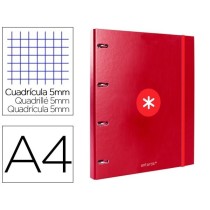 Carpeta con recambio liderpapel antartik a4 cuadro 5mm forrada 4 anillas 25mm redondas color frambuesa