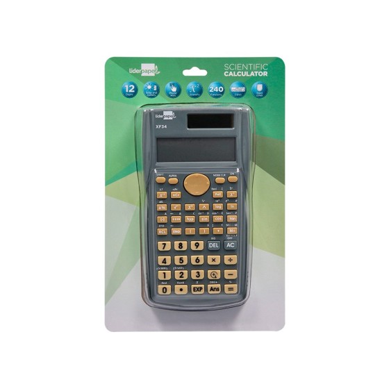 Calculadora liderpapel cientifica xf34 12 digitos 240 funciones con tapa solar y pilas color gris 156x85x20
