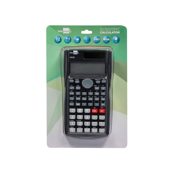 Calculadora liderpapel cientifica xf33 12 digitos 240 funciones con tapa solar y pilas color negro 156x85x20