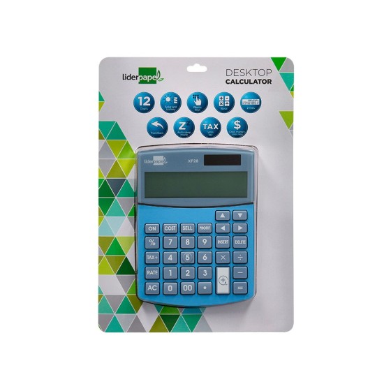 Calculadora liderpapel sobreme sa xf28 12 digitos dos lineas coste venta margen y tasas solar y pilas azul 155x115x25 mm