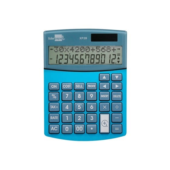Calculadora liderpapel sobreme sa xf28 12 digitos dos lineas coste venta margen y tasas solar y pilas azul 155x115x25 mm