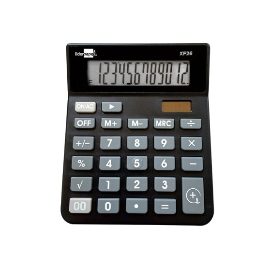 Calculadora liderpapel sobremesa xf26 12 digitos solar y pilas 127x105x24 mm color negro