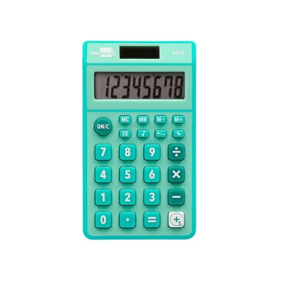 Calculadora liderpapel bolsillo xf13 8 digitos solar y pilas color verde 115x65x8 mm