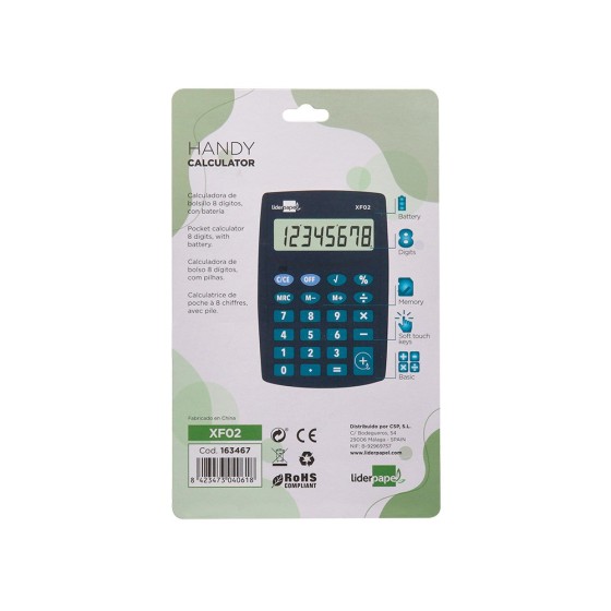 Calculadora liderpapel bolsillo xf02 8 digitos pilas color azul 99x64x9 mm