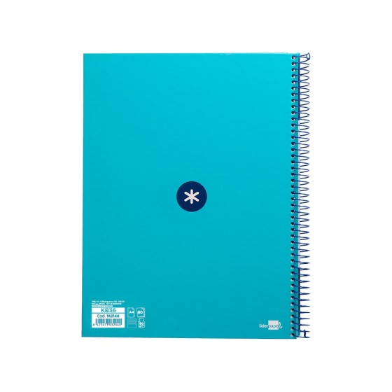 Cuaderno espiral liderpapel a4 micro antartik tapa forrada80h 90 gr horizontal 1 banda 4 taladros color turquesa