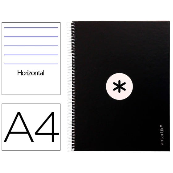Cuaderno espiral liderpapel a4 micro antartik tapa forrada80h 90 gr horizontal 1 banda 4 taladros color negro
