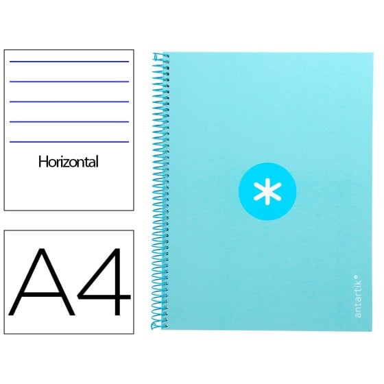 Cuaderno espiral liderpapel a4 micro antartik tapa forrada80h 90 gr horizontal 1 banda 4 taladros color celeste