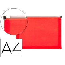Carpeta dossier liderpapel a4 cierre de cremallera rojo translucido