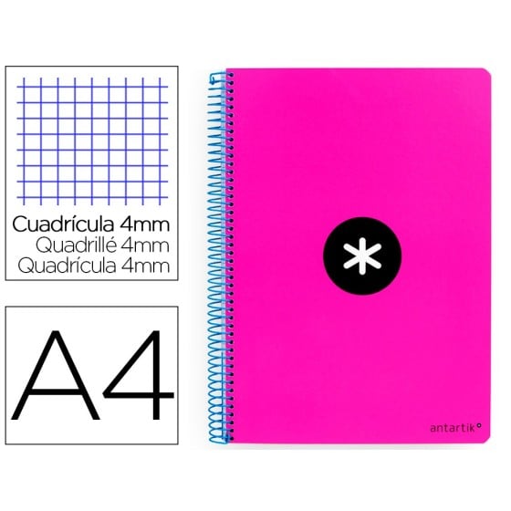 Cuaderno espiral liderpapel a4 antartik tapa dura 80h 90gr cuadro 4mm con margen color rosa fluor