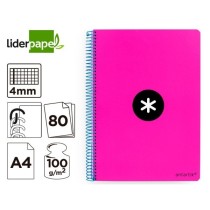 Cuaderno espiral liderpapel a4 antartik tapa dura 80h 90gr cuadro 4mm con margen color rosa fluor