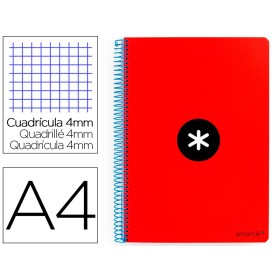 Cuaderno espiral liderpapel a4 antartik tapa dura 80h 90gr cuadro 4mm con margen color rojo