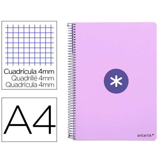 Cuaderno espiral liderpapel a4 antartik tapa dura 80h 90gr cuadro 4mm con margen color lavanda