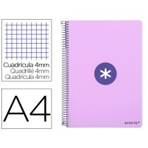 Cuaderno espiral liderpapel a4 antartik tapa dura 80h 90gr cuadro 4mm con margen color lavanda