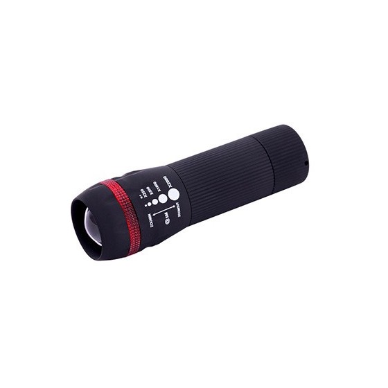 Linterna q-connect kf18749 plastico con zoom 1 vatio modo alumbrado encendido apagado incluye 3 pilas aaa