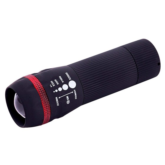 Linterna q-connect kf18749 plastico con zoom 1 vatio modo alumbrado encendido apagado incluye 3 pilas aaa
