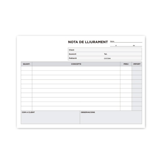 Talonario liderpapel entregas cuarto original y copia t229 apaisado texto en catalan