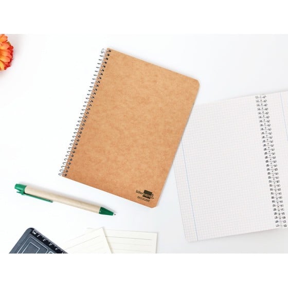 Cuaderno espiral liderpapel cuarto ecouse tapa cartulina kraft 80h papel reciclado 80 grcuadro 4mm