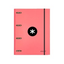Carpeta con recambio liderpapel antartik a4 cuadro 5mm forrada 4 anillas 25mm color coral