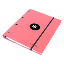 Carpeta con recambio liderpapel antartik a4 cuadro 5mm forrada 4 anillas 25mm color coral