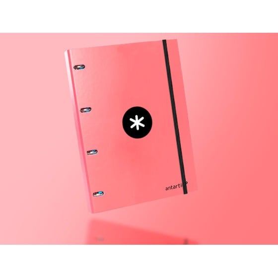 Carpeta con recambio liderpapel antartik a4 cuadro 5mm forrada 4 anillas 25mm color coral