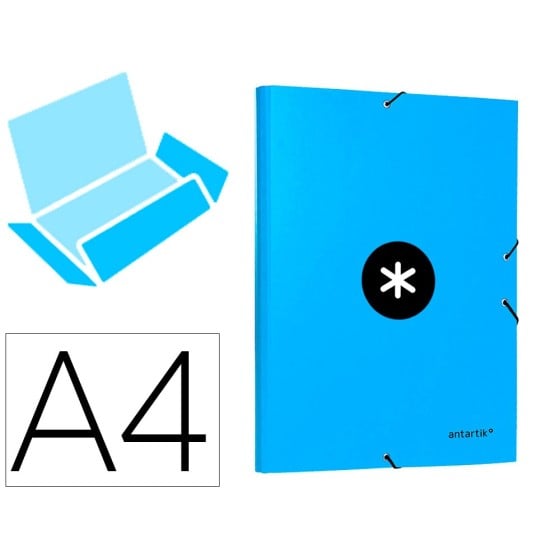 Carpeta liderpapel antartik gomas a4 3 solapas carton forrado color azul