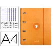 Carpeta con recambio liderpapel antartik a4 cuadro 5 mm forrada 4 anillas 40mm redondas color mostaza