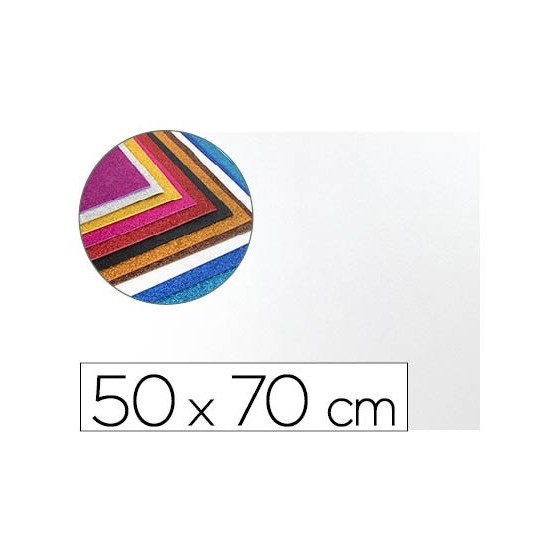 Goma eva con purpurina liderpapel 50x70cm 60g/ m2 espesor 2 mm blanco