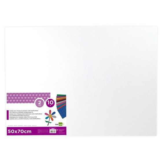 Goma eva con purpurina liderpapel 50x70cm 60g/ m2 espesor 2 mm blanco