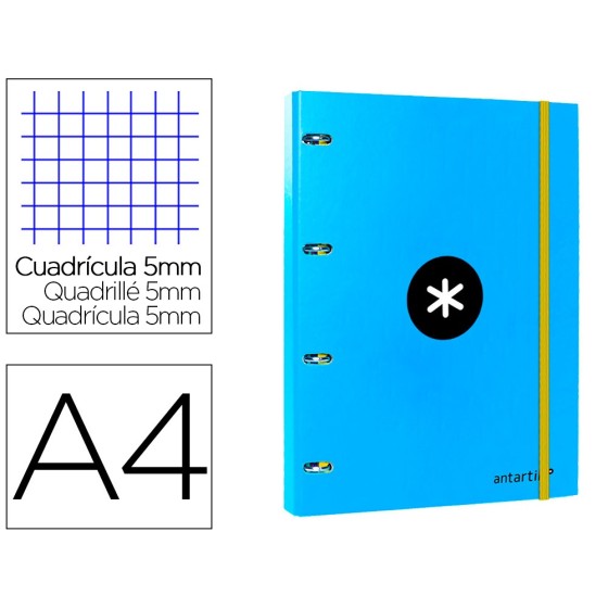 Carpeta con recambio liderpapel antartik a4 cuadro 5 mm forrada 4 anillas 25mm redondas color azul
