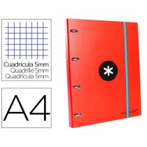 Carpeta con recambio liderpapel antartik a4 cuadro 5 mm forrada 4 anillas 25mm redondas color rojo