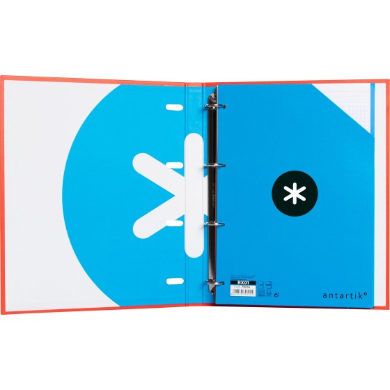 Carpeta con recambio liderpapel antartik a4 cuadro 5 mm forrada 4 anillas 25mm redondas color rojo