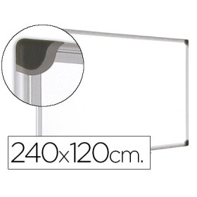 Pizarra blanca bi-office magnetica maya w ceramica vitrificada marco de aluminio 240 x 120 cm con bandeja para