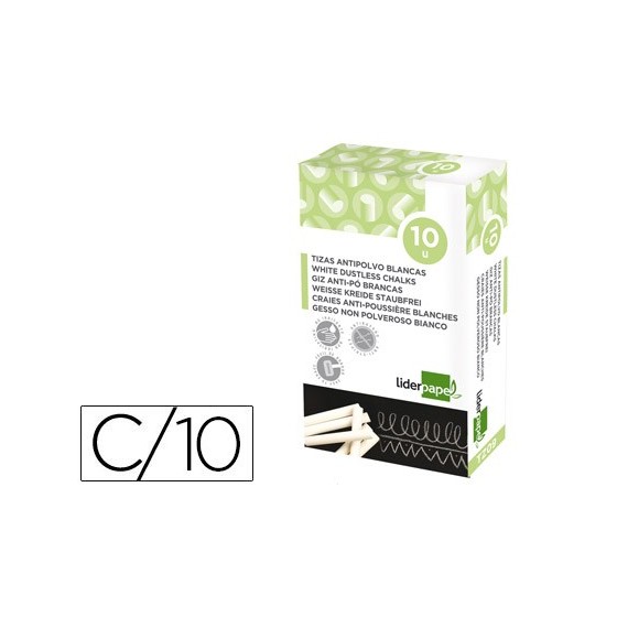 Tiza blanca antipolvo liderpapel caja de 10 unidades