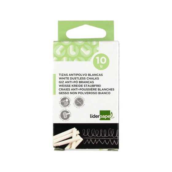Tiza blanca antipolvo liderpapel caja de 10 unidades