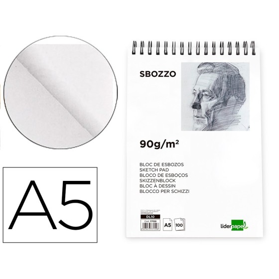 Bloc dibujo liderpapel esbozos espiral a5 148x210mm 100 hojas 90g/m2 sin recuadro