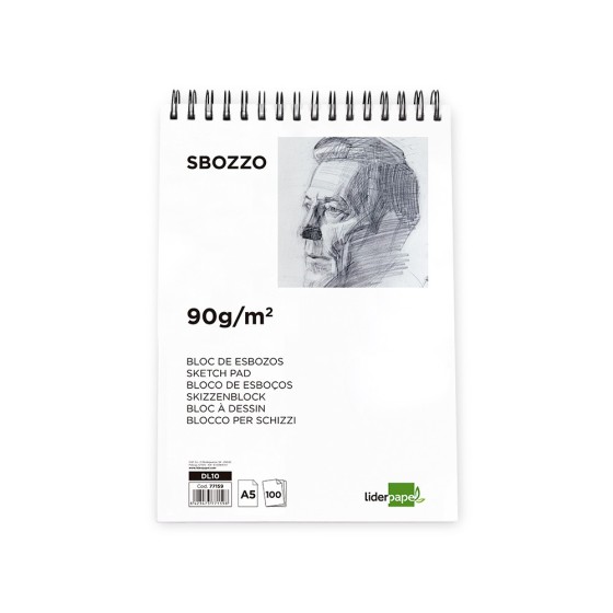 Bloc dibujo liderpapel esbozos espiral a5 148x210mm 100 hojas 90g/m2 sin recuadro