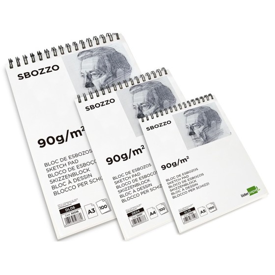 Bloc dibujo liderpapel esbozos espiral a5 148x210mm 100 hojas 90g/m2 sin recuadro
