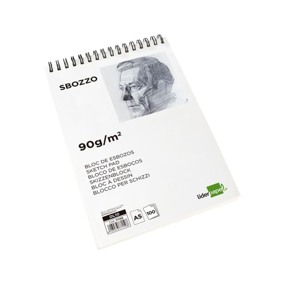 Bloc dibujo liderpapel esbozos espiral a5 148x210mm 100 hojas 90g/m2 sin recuadro