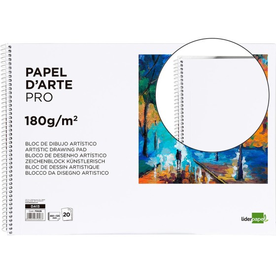 Bloc dibujo liderpapel artistico espiral 460x325mm 20 hojas 180 g/m2 sin recuadroperforado