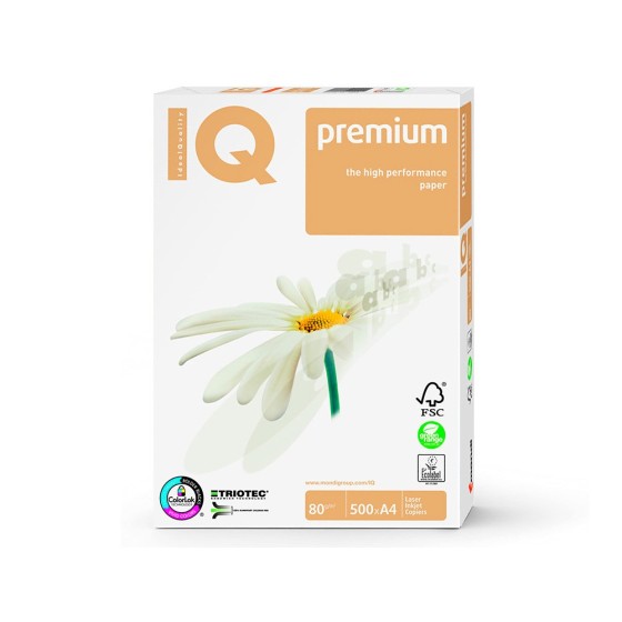 Papel fotocopiadora iq premium din a4 80 gramos paquete de 500 hojas