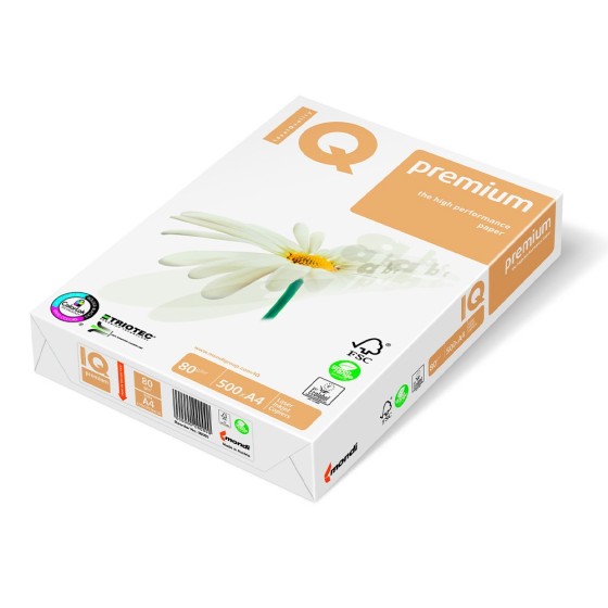 Papel fotocopiadora iq premium din a4 80 gramos paquete de 500 hojas