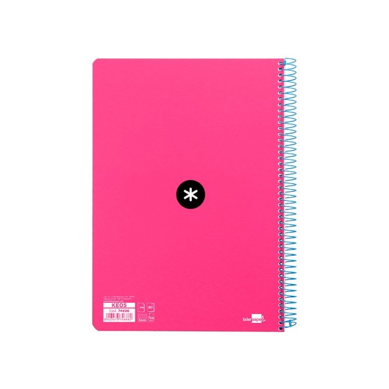 Cuaderno espiral liderpapel a4 micro antartik tapa dura 80h 100 gr cuadro 5mm sin bandas 4 taladros color rosa fluor