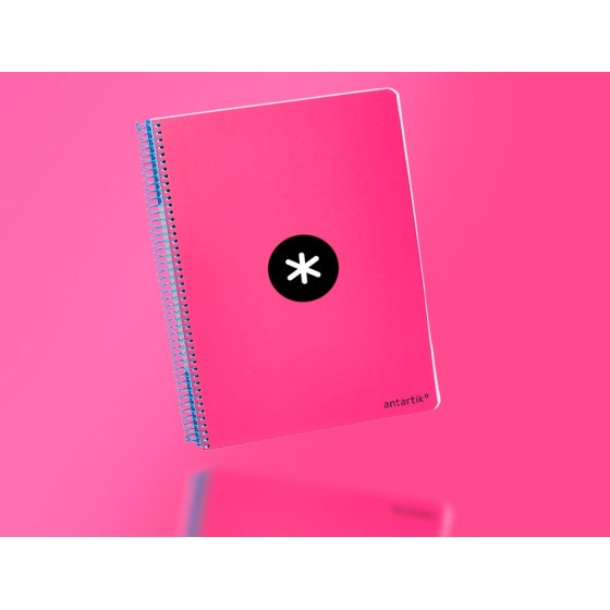 Cuaderno espiral liderpapel a4 micro antartik tapa dura 80h 100 gr cuadro 5mm sin bandas 4 taladros color rosa fluor